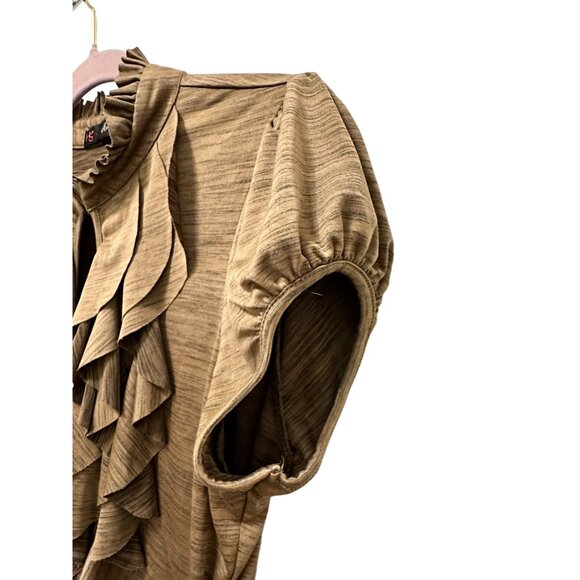 🌸3/$15🌸Bronze Silky Short Sleeve Blouse, Keyhole Front Clasp Closure sz M - Picture 3 of 5